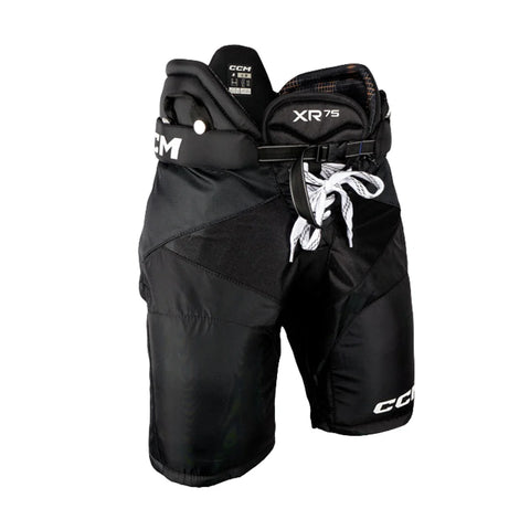 Black XR75 junior hockey pants with CCM branding on a white background