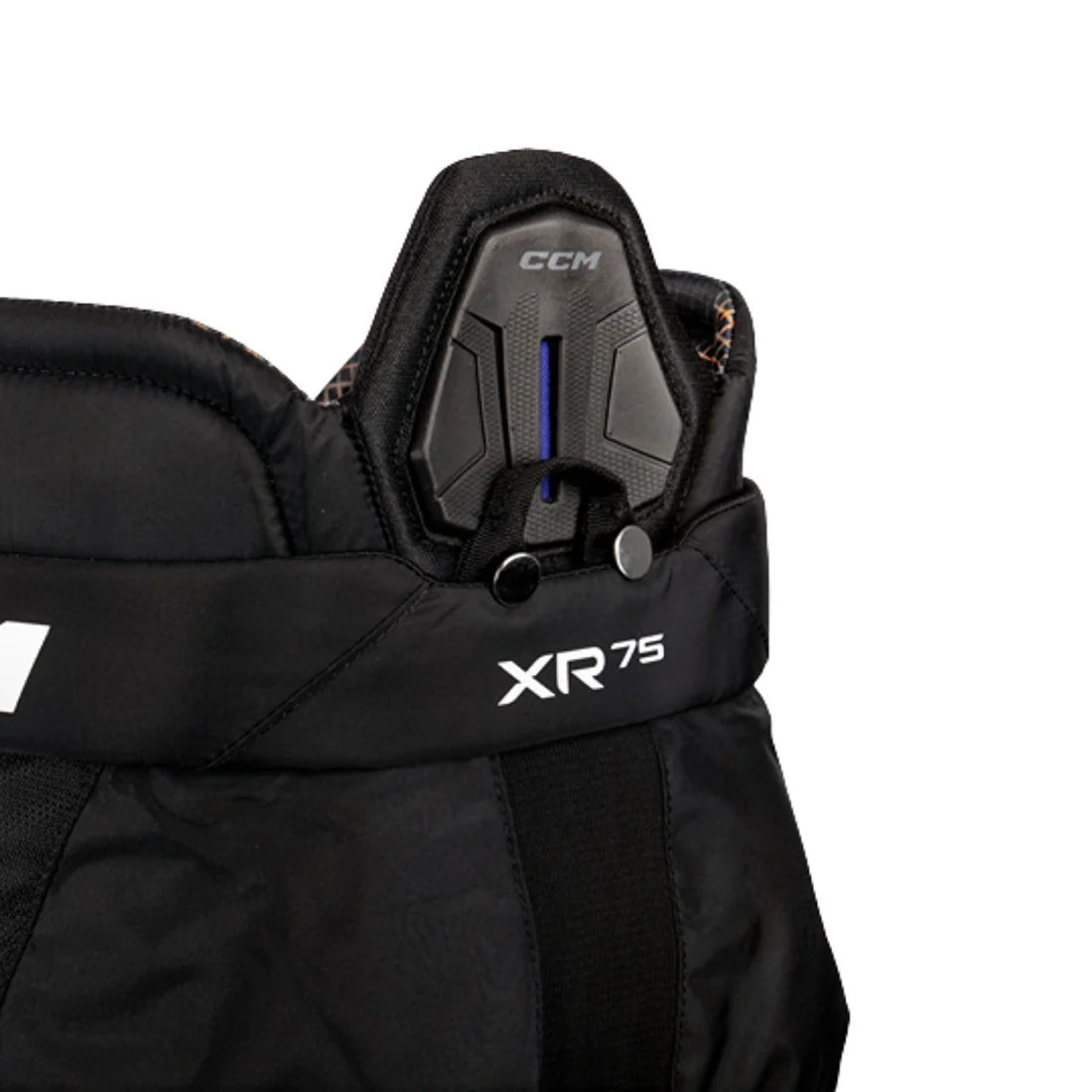 Black hockey glove with 'XR75' branding on a white background