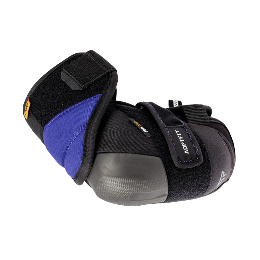 Black and blue protective gear with a brand logo on a white background