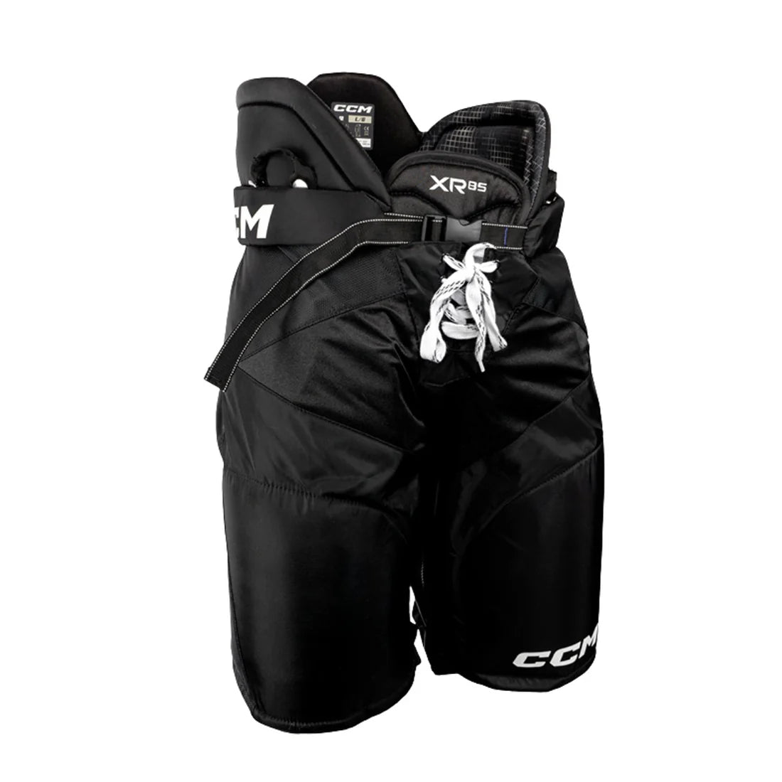 Black hockey pants with CCM branding on a white background