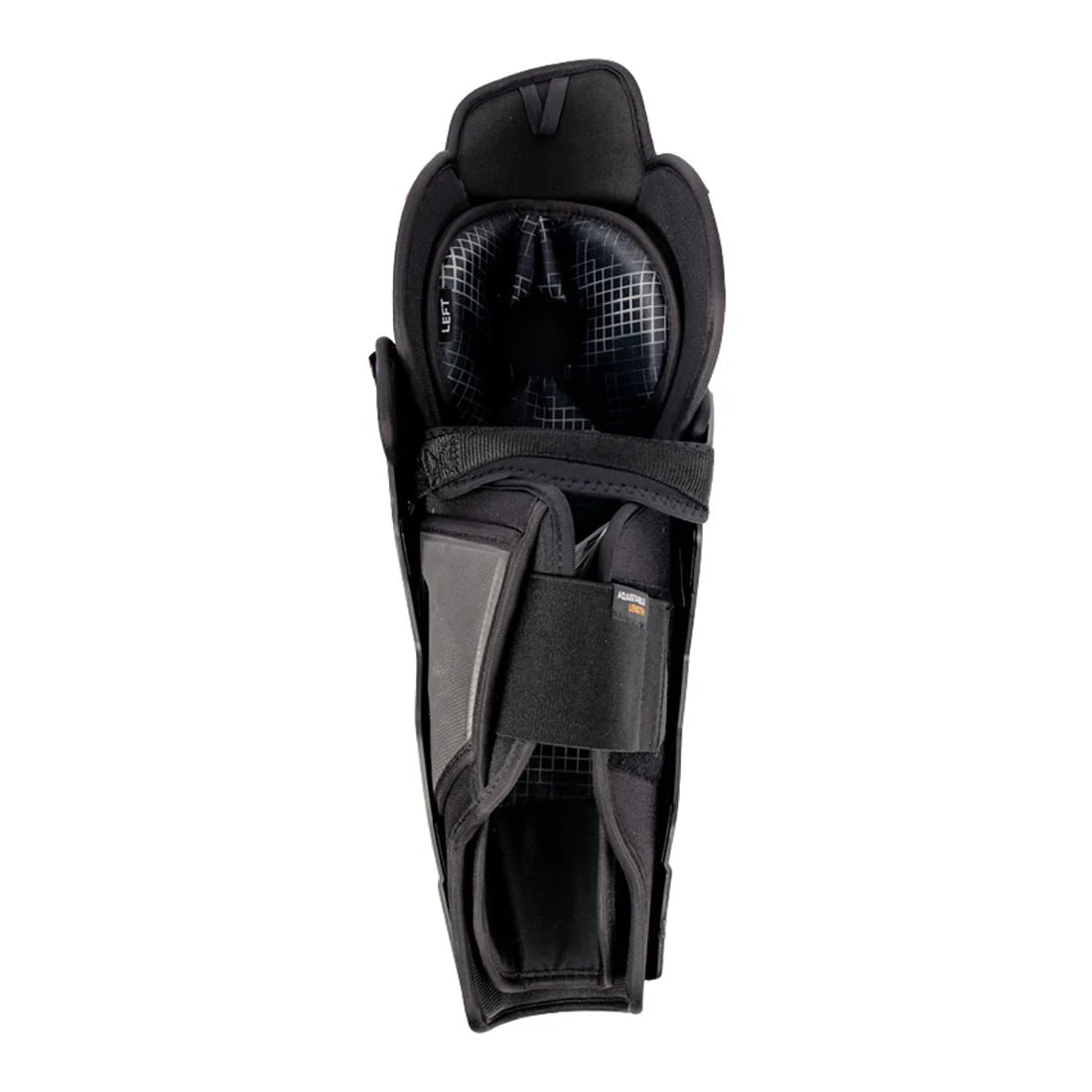 Black protective knee pad with gray accents on a white background
