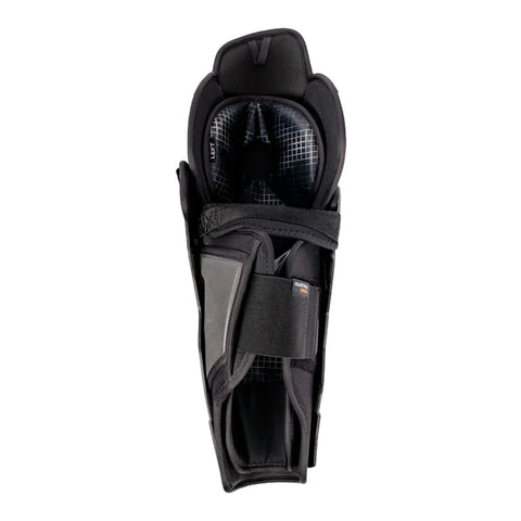 Black protective knee pad with gray accents on a white background