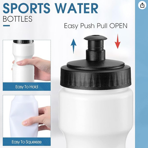 Blue Sports Water Bottle Squeeze - White
