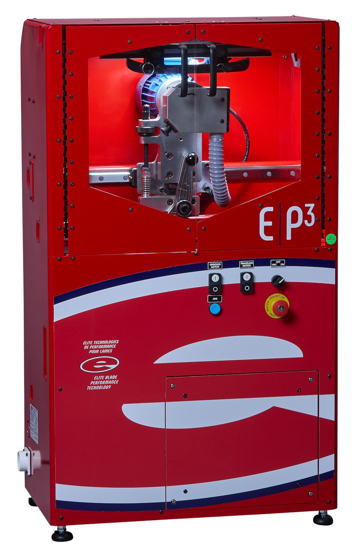 Elite E-P3 blade profiler — the pro-level profiling machine used by 135+ NHL, AHL and NCAA teams, in use at ProStride Hockey